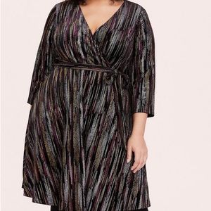 Torrid Sz 3 | Black Velvet & Multi Glitter Stripe Wrap Dress